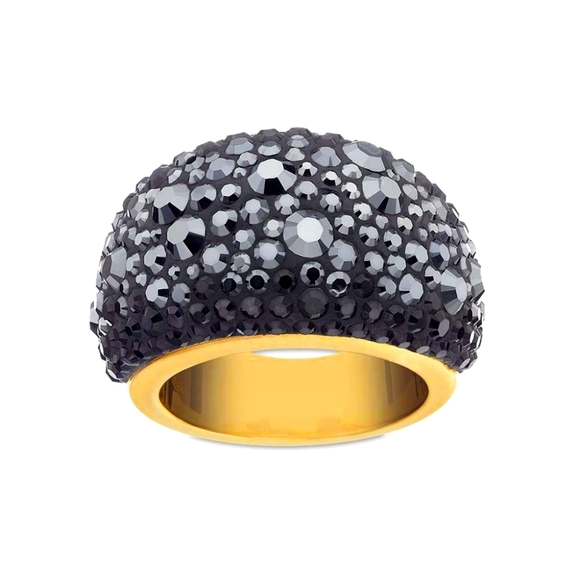 Swarovski Black Pave Crystal and Gold Cocktail Ring 55 - Picture 1 of 13